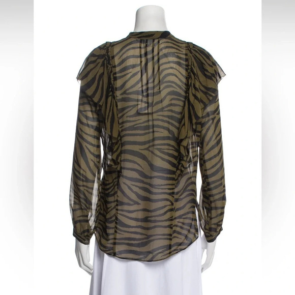 VERONICA BEARD - CAMILLA SILK ZEBRA TOP IN OLIVE - SIZE 8 - Picture 11 of 16